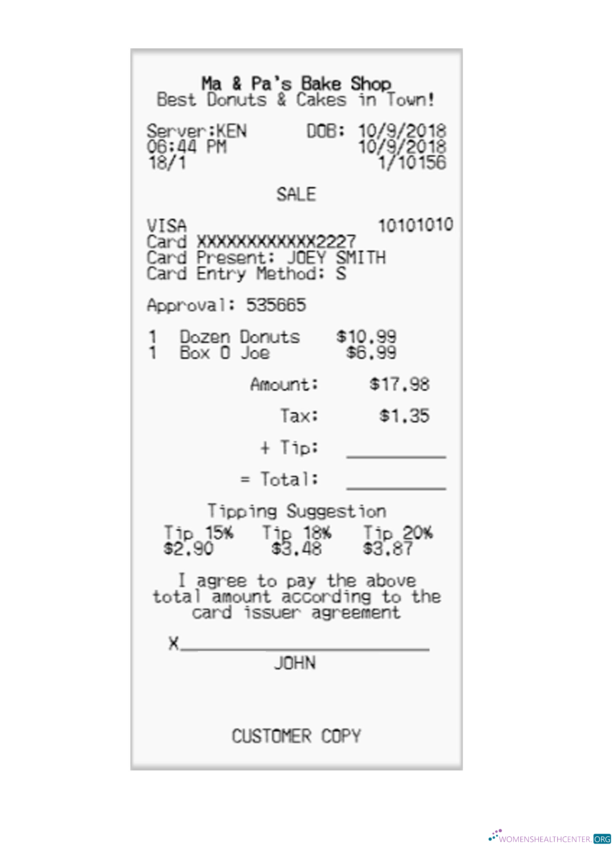 Download MA & PA'S BAKE SHOP receipt Photoshop template